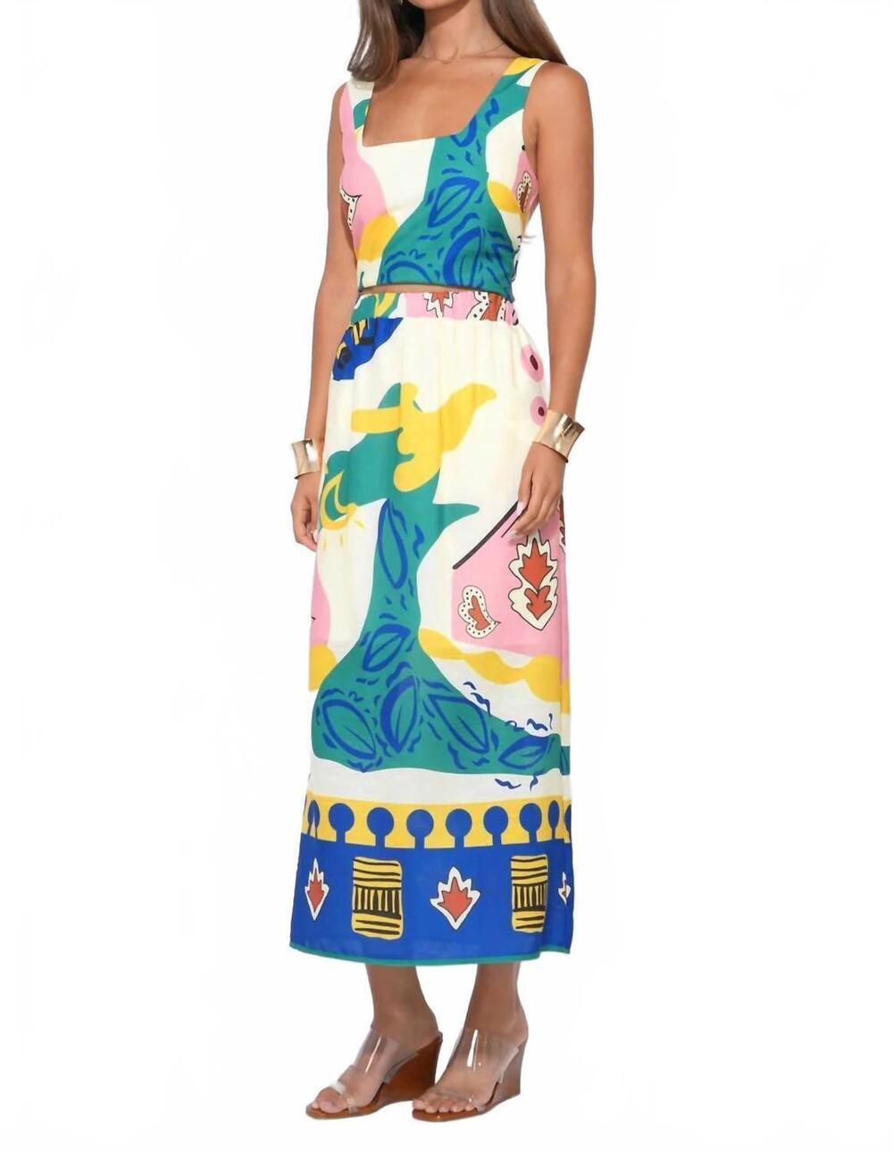 NEW ADELYN RAE annie print skirt in yellow/blue